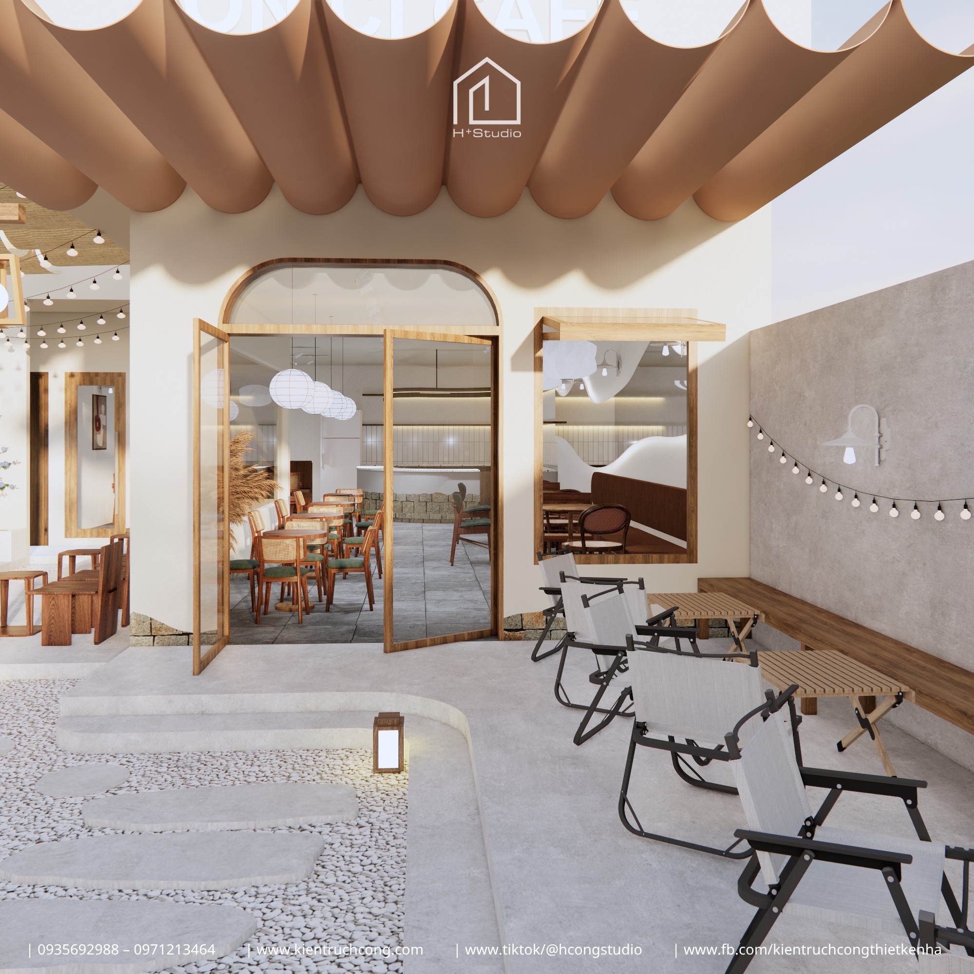Quán cafe sân vườn tối giản với vật liệu tự nhiên - Hình ảnh 8