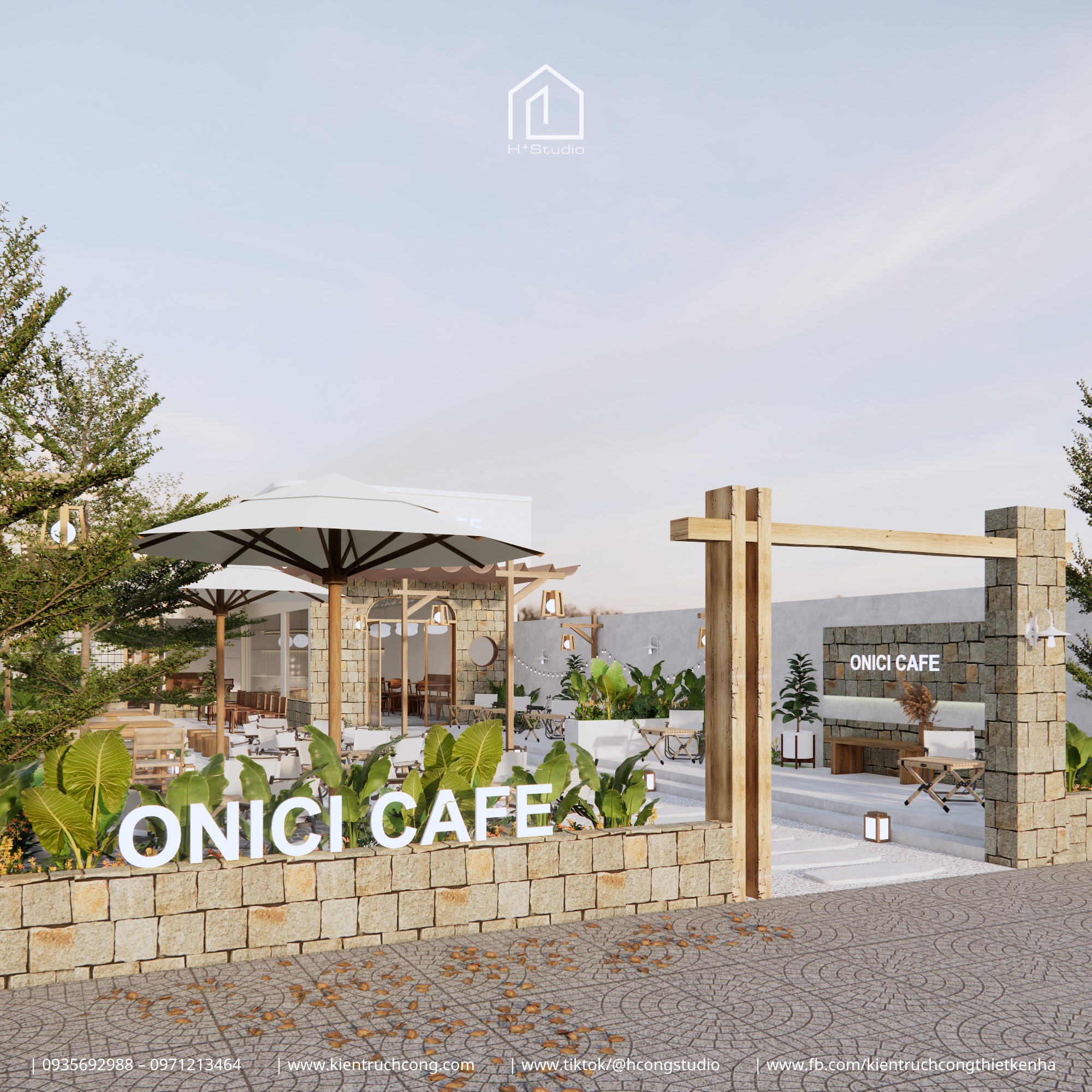 Quán cafe sân vườn tối giản với vật liệu tự nhiên - Hình ảnh 2