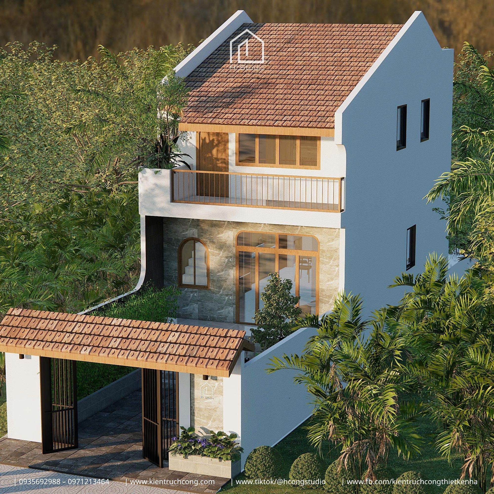 Nhà phố 2 tầng có sân trước đậu ô tô