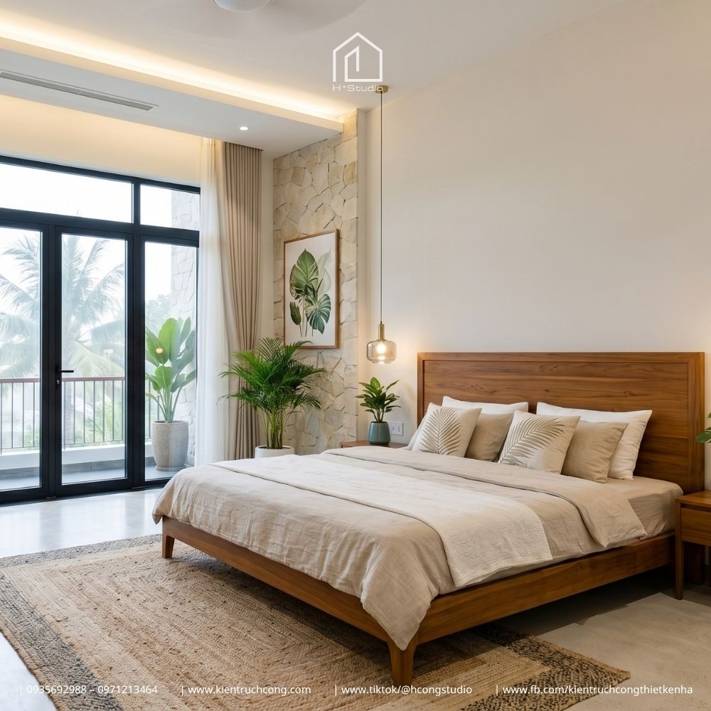 Mẫu nhà gác lửng sân vườn 4 mặt thoáng cùng cảnh quan đa năng - Hình ảnh 9