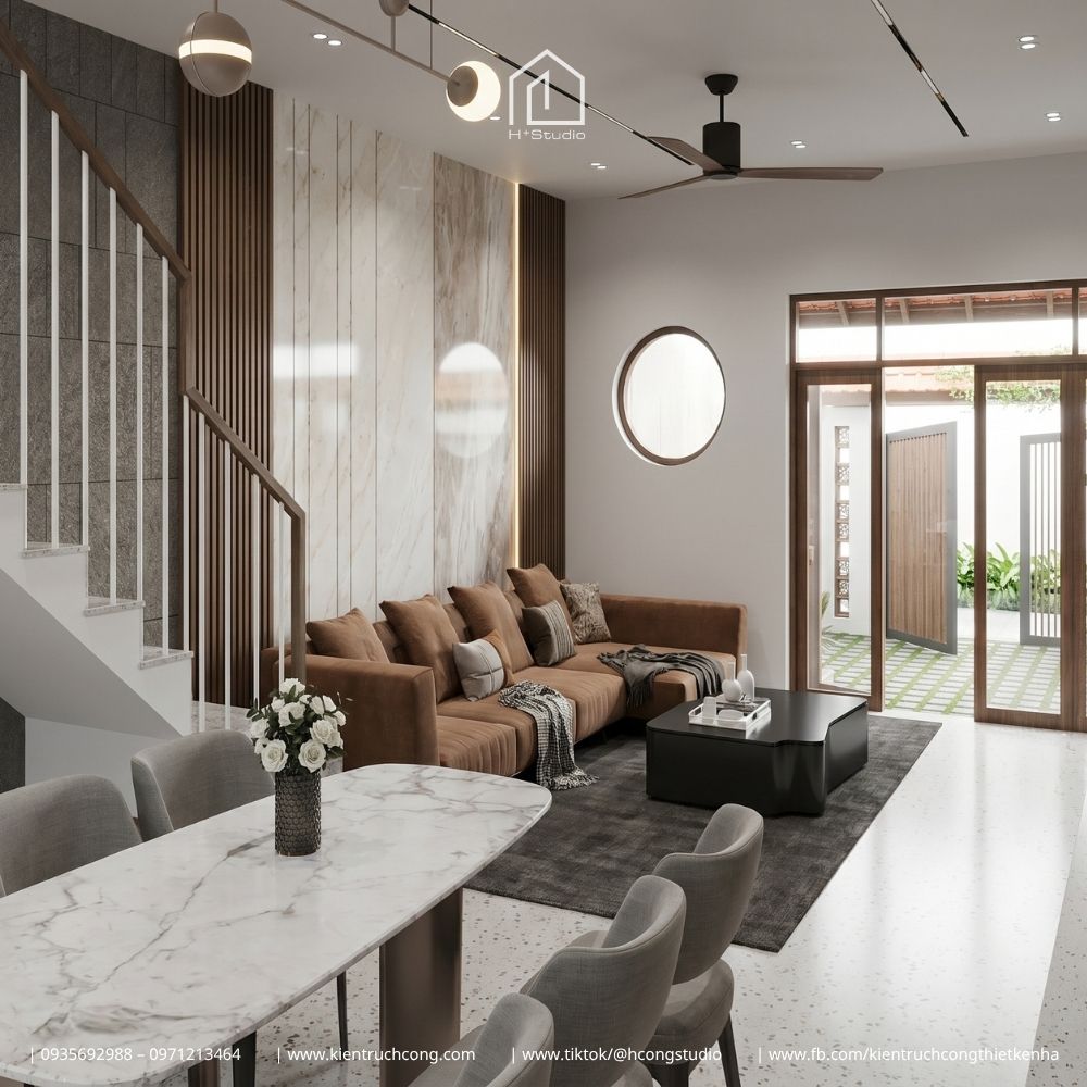 Mẫu nhà gác lửng mái ngói hiện đại 5x23m với không gian nội thất đương đại tinh tế - Hình ảnh 11