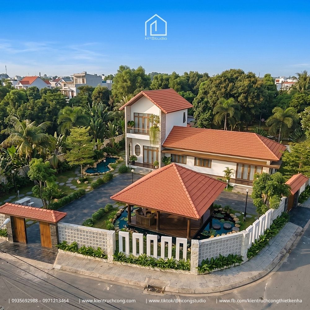 Mẫu nhà gác lửng sân vườn 4 mặt thoáng cùng cảnh quan đa năng - Hình ảnh 2
