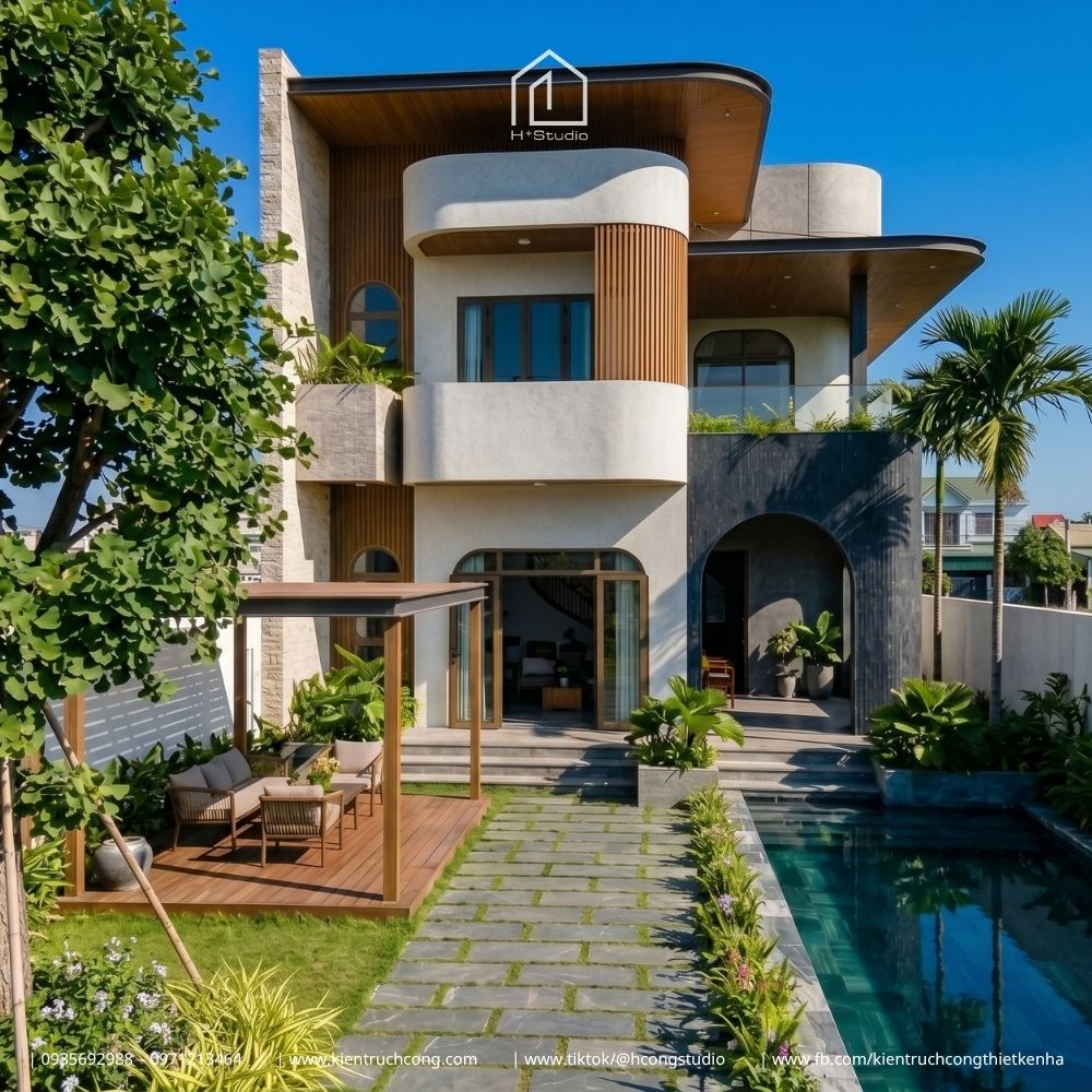 Biệt Thự 2 Tầng 10x30m: Không Gian Nghỉ Dưỡng Đẳng Cấp Và Nghệ Thuật Đa Vật Liệu - Hình ảnh 3