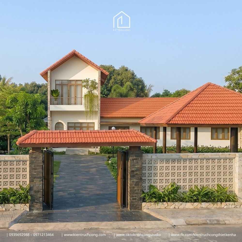 Mẫu nhà gác lửng sân vườn 4 mặt thoáng cùng cảnh quan đa năng - Hình ảnh 3
