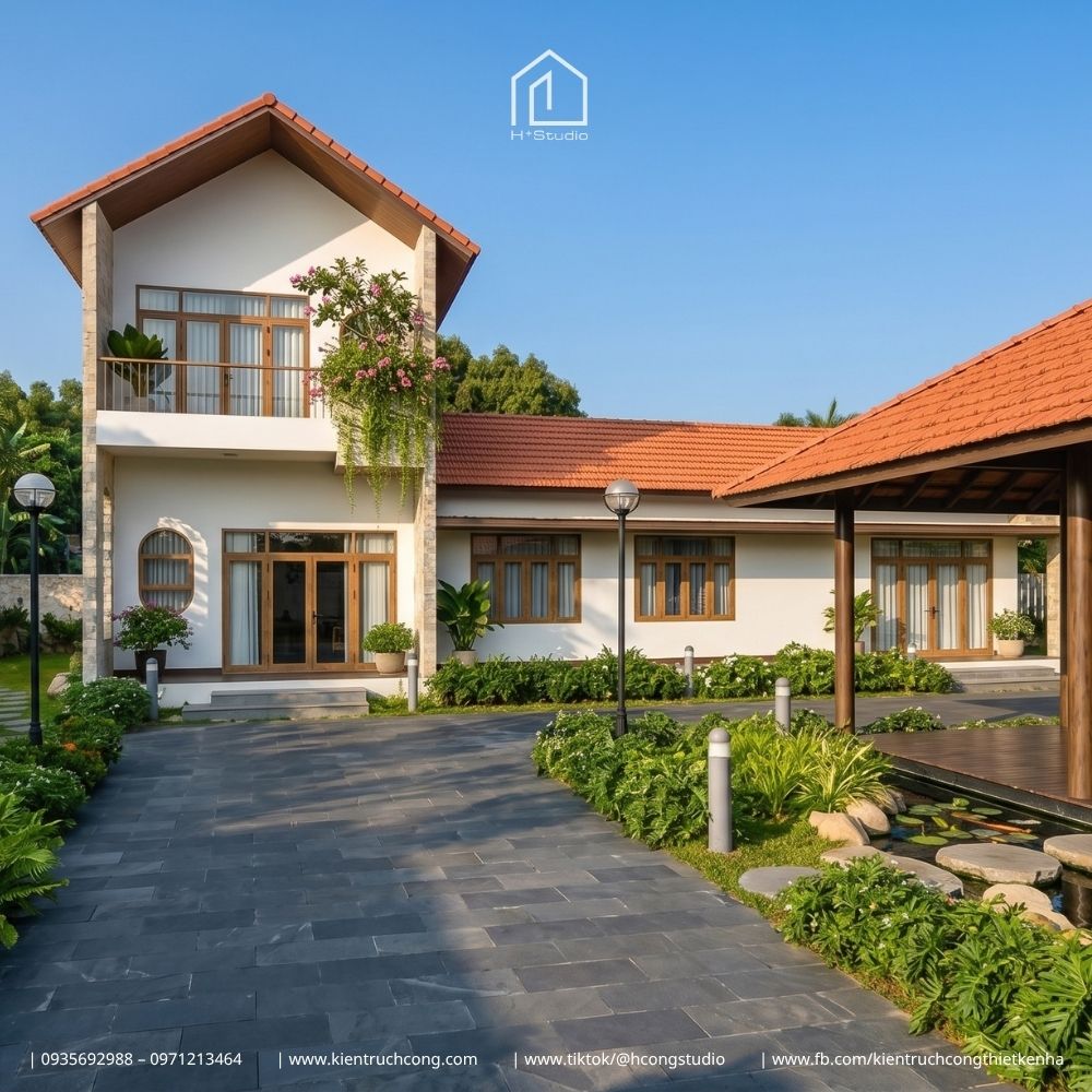 Mẫu nhà gác lửng sân vườn 4 mặt thoáng cùng cảnh quan đa năng - Hình ảnh 4