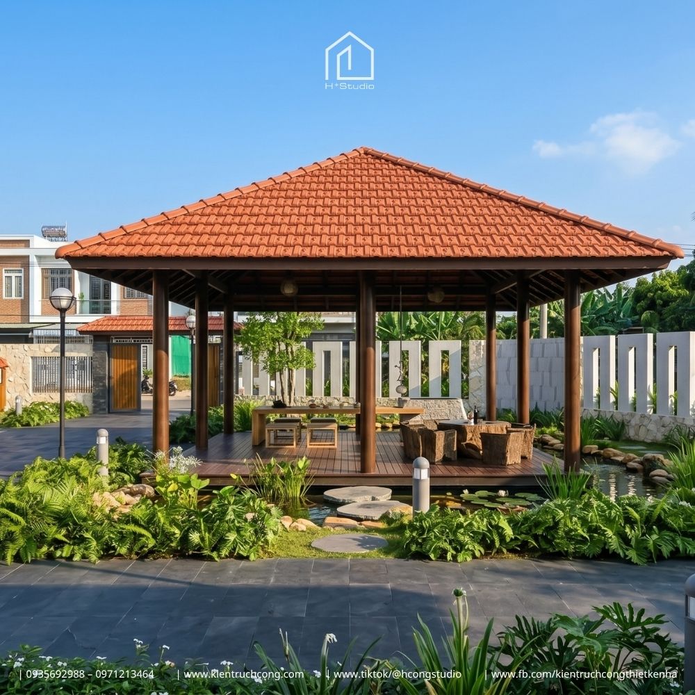 Mẫu nhà gác lửng sân vườn 4 mặt thoáng cùng cảnh quan đa năng - Hình ảnh 5