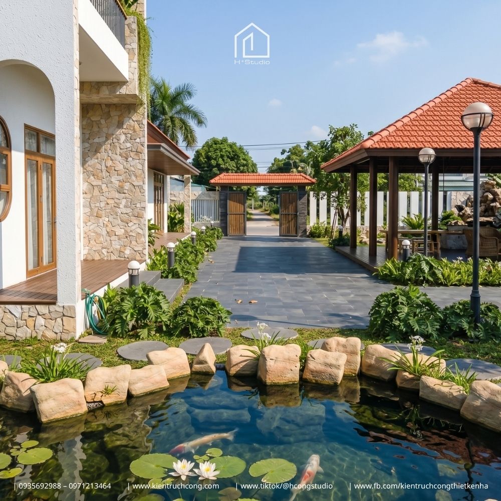 Mẫu nhà gác lửng sân vườn 4 mặt thoáng cùng cảnh quan đa năng - Hình ảnh 7