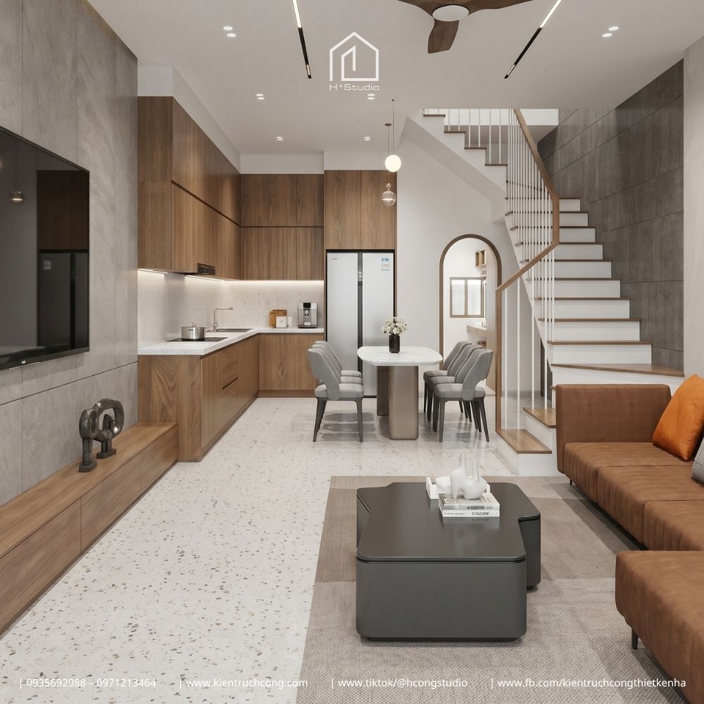 Mẫu nhà gác lửng mái ngói hiện đại 5x23m với không gian nội thất đương đại tinh tế - Hình ảnh 8