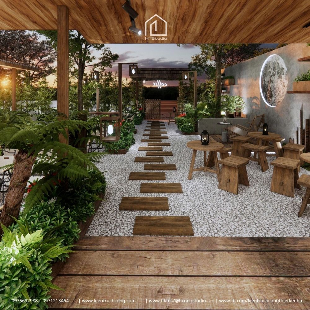 Thiết Kế Quán Cafe Sân Vườn Phong Cách Rustic: Chiêm Ngưỡng Hệ Mái Gỗ Độc Đáo - Hình ảnh 10