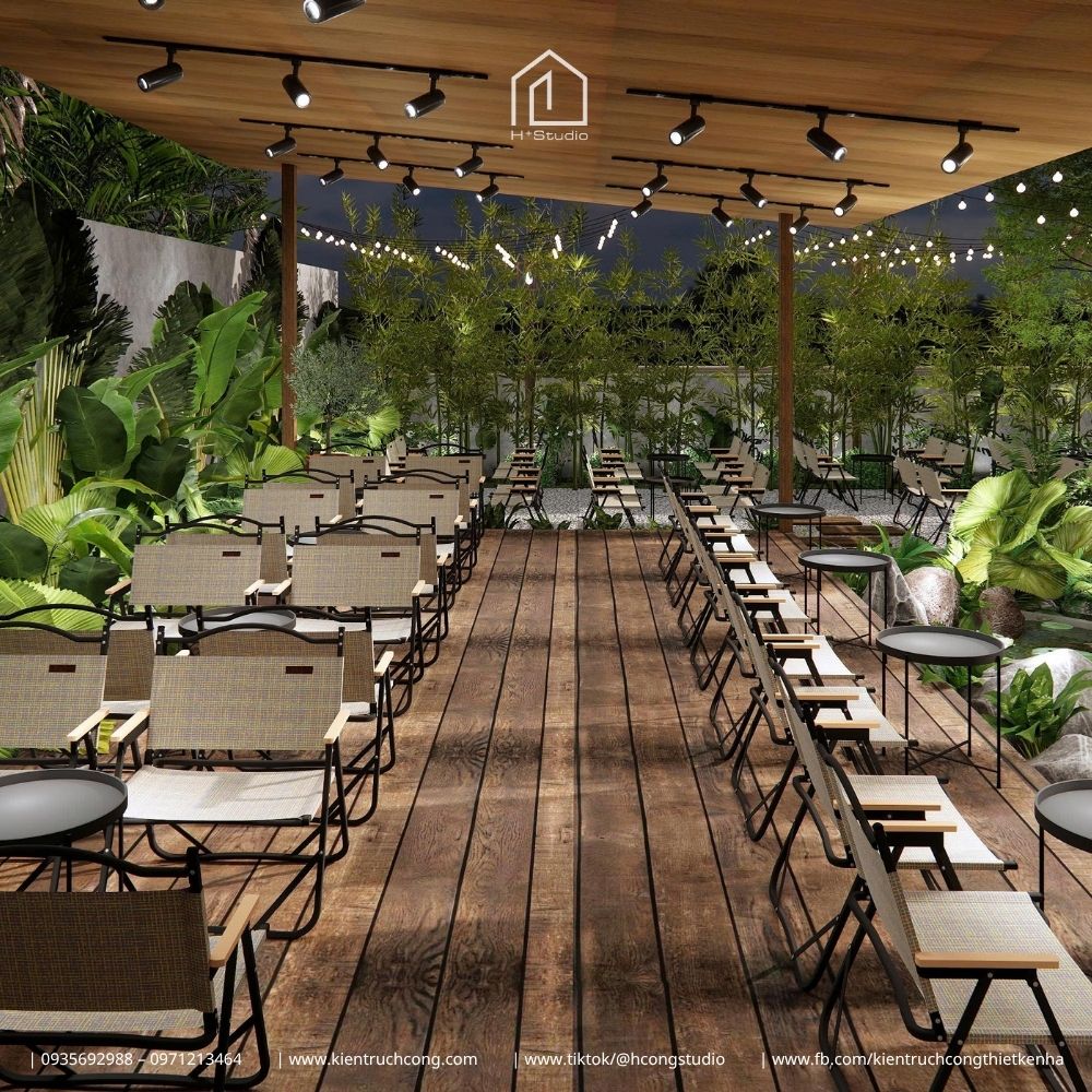 Thiết Kế Quán Cafe Sân Vườn Phong Cách Rustic: Chiêm Ngưỡng Hệ Mái Gỗ Độc Đáo - Hình ảnh 11