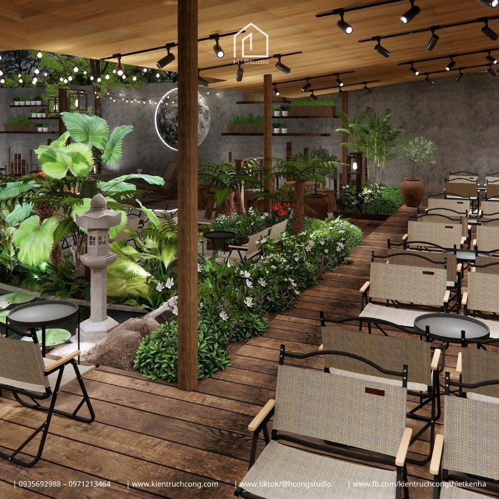 Thiết Kế Quán Cafe Sân Vườn Phong Cách Rustic: Chiêm Ngưỡng Hệ Mái Gỗ Độc Đáo - Hình ảnh 12