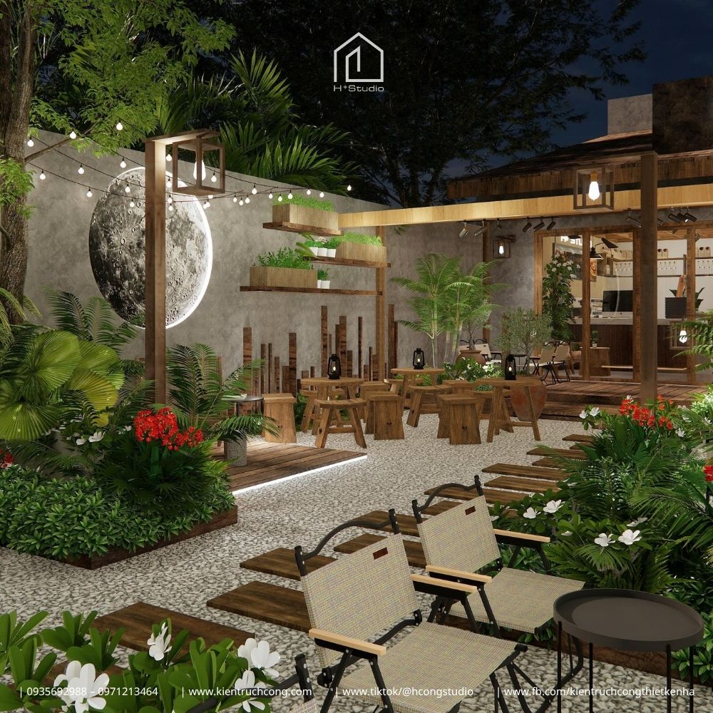 Thiết Kế Quán Cafe Sân Vườn Phong Cách Rustic: Chiêm Ngưỡng Hệ Mái Gỗ Độc Đáo - Hình ảnh 13