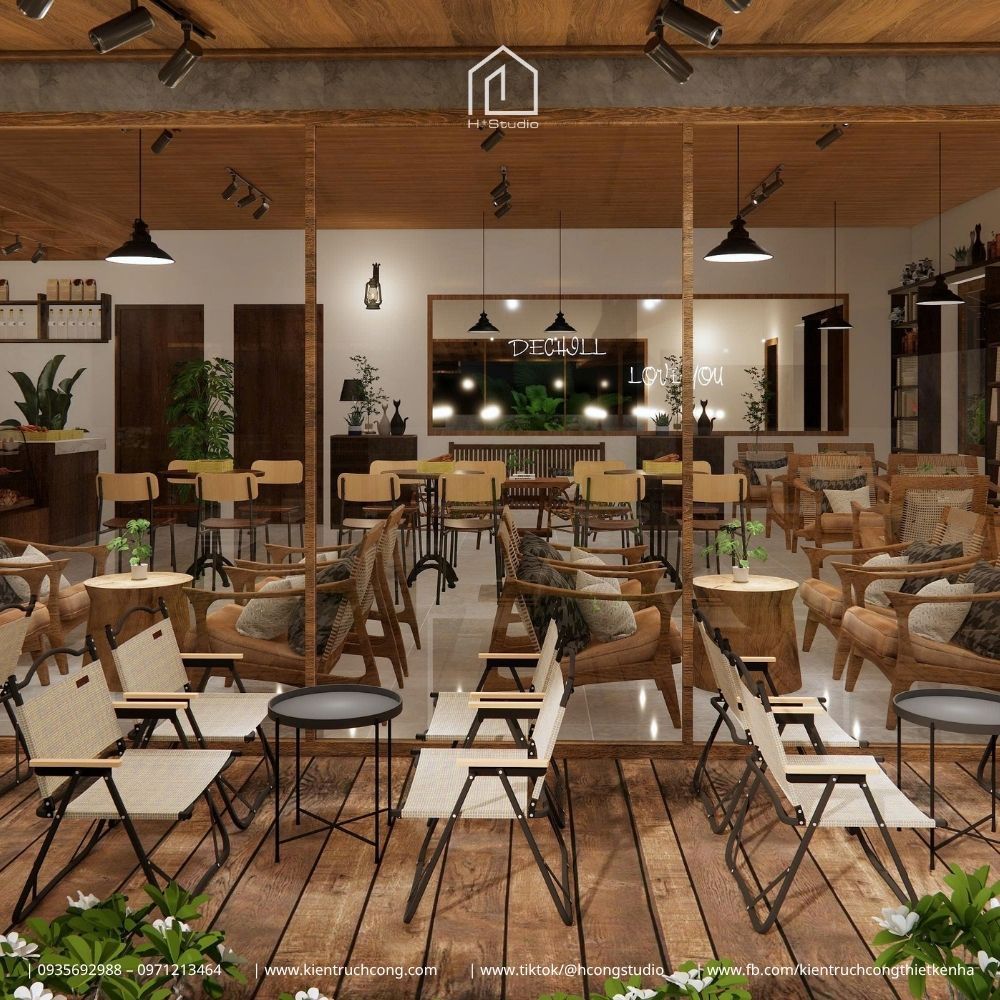 Thiết Kế Quán Cafe Sân Vườn Phong Cách Rustic: Chiêm Ngưỡng Hệ Mái Gỗ Độc Đáo - Hình ảnh 19