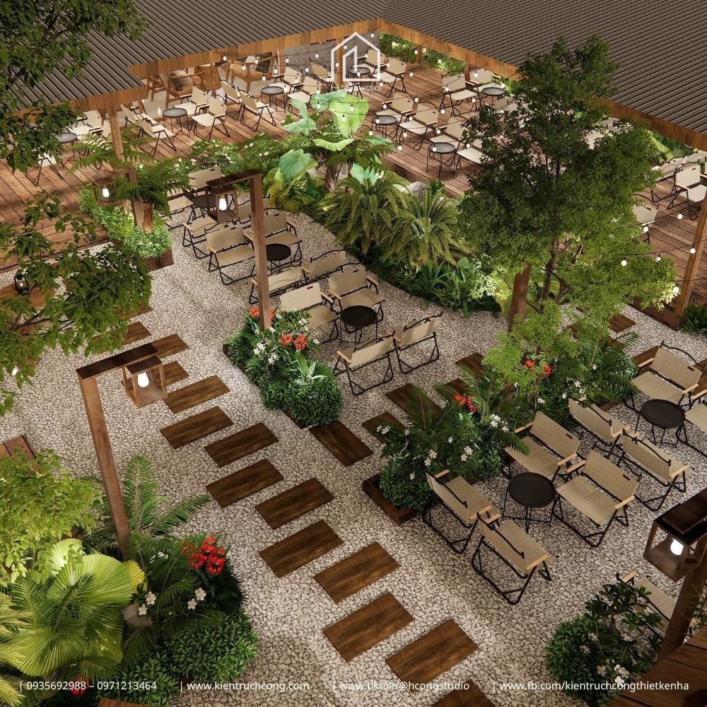 Thiết Kế Quán Cafe Sân Vườn Phong Cách Rustic: Chiêm Ngưỡng Hệ Mái Gỗ Độc Đáo - Hình ảnh 3