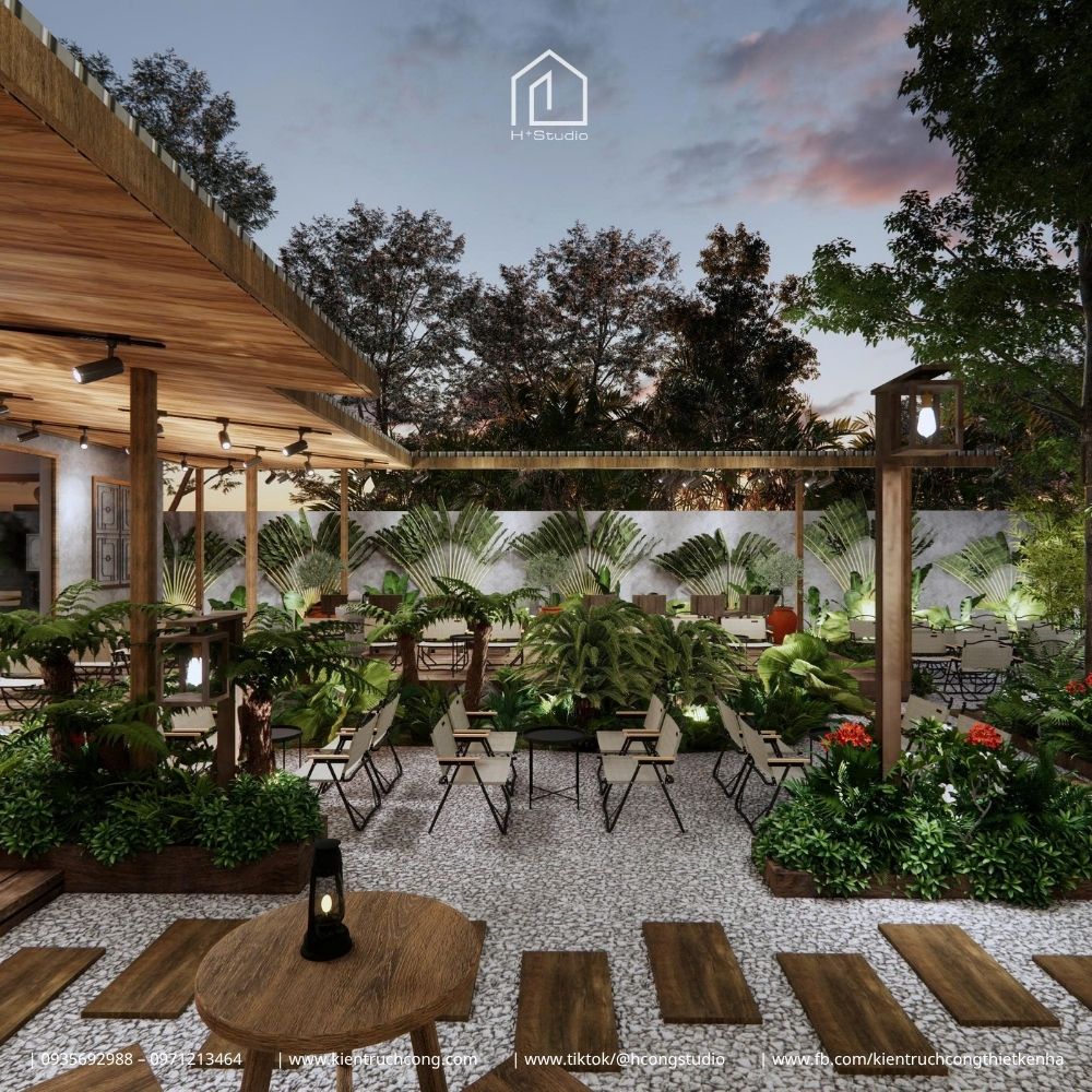 Thiết Kế Quán Cafe Sân Vườn Phong Cách Rustic: Chiêm Ngưỡng Hệ Mái Gỗ Độc Đáo - Hình ảnh 8