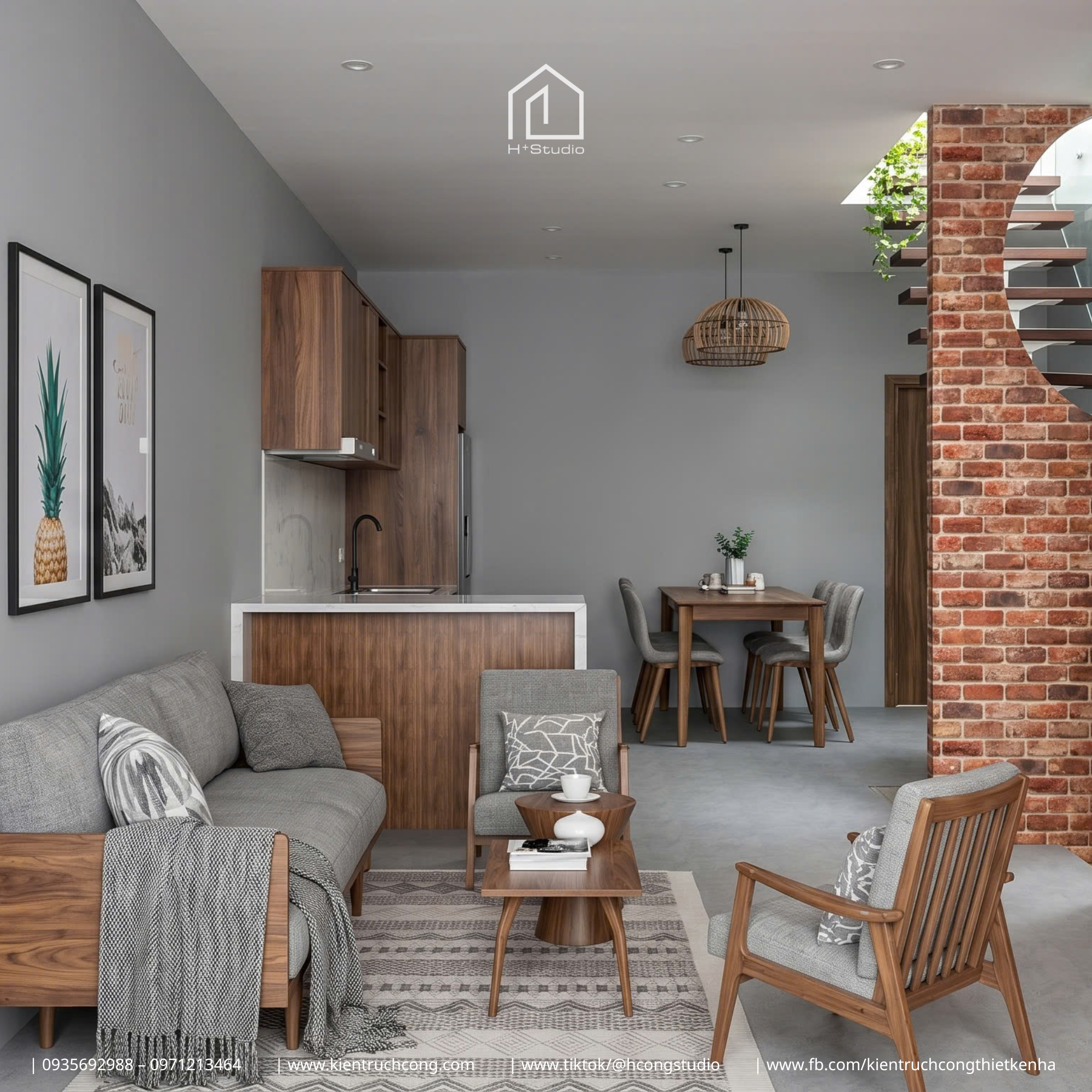 Nhà phố 3 tầng 5x20m – Kiến trúc gạch mộc giữa khu vườn xanh, nơi ánh sáng và thiên nhiên cùng định hình không gian sống - Hình ảnh 7