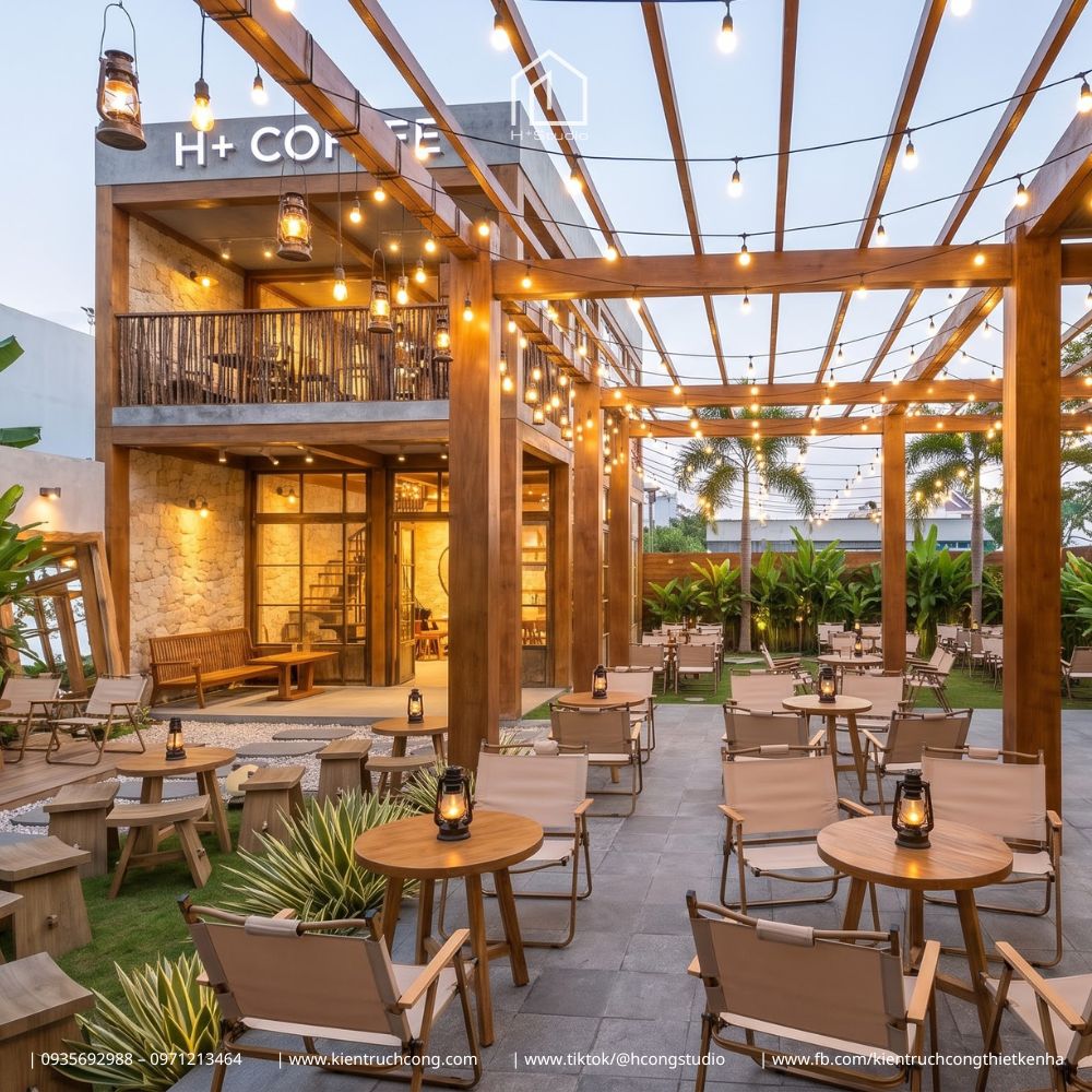 Thiết Kế Quán Cafe Sân Vườn DIRA Coffee – Tạo Dấu Ấn Từ Pergola Gỗ Và Cây Xanh - Hình ảnh 11