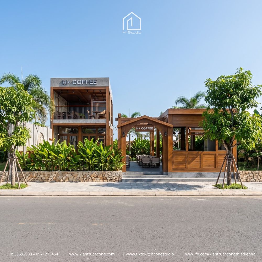 Thiết Kế Quán Cafe Sân Vườn DIRA Coffee – Tạo Dấu Ấn Từ Pergola Gỗ Và Cây Xanh - Hình ảnh 2