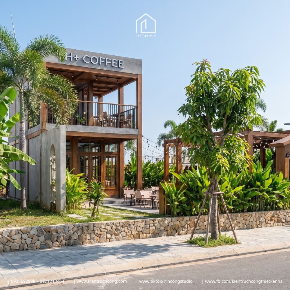 Thiết Kế Quán Cafe Sân Vườn DIRA Coffee – Tạo Dấu Ấn Từ Pergola Gỗ Và Cây Xanh - Hình ảnh 3