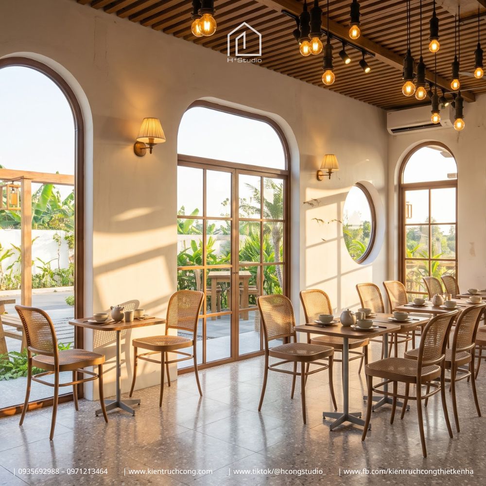 THIẾT KẾ QUÁN ĂN H2 FOOD & TEA – ỐC, TRÀ SỮA VÀ KHÔNG GIAN SÂN VƯỜN - Hình ảnh 7