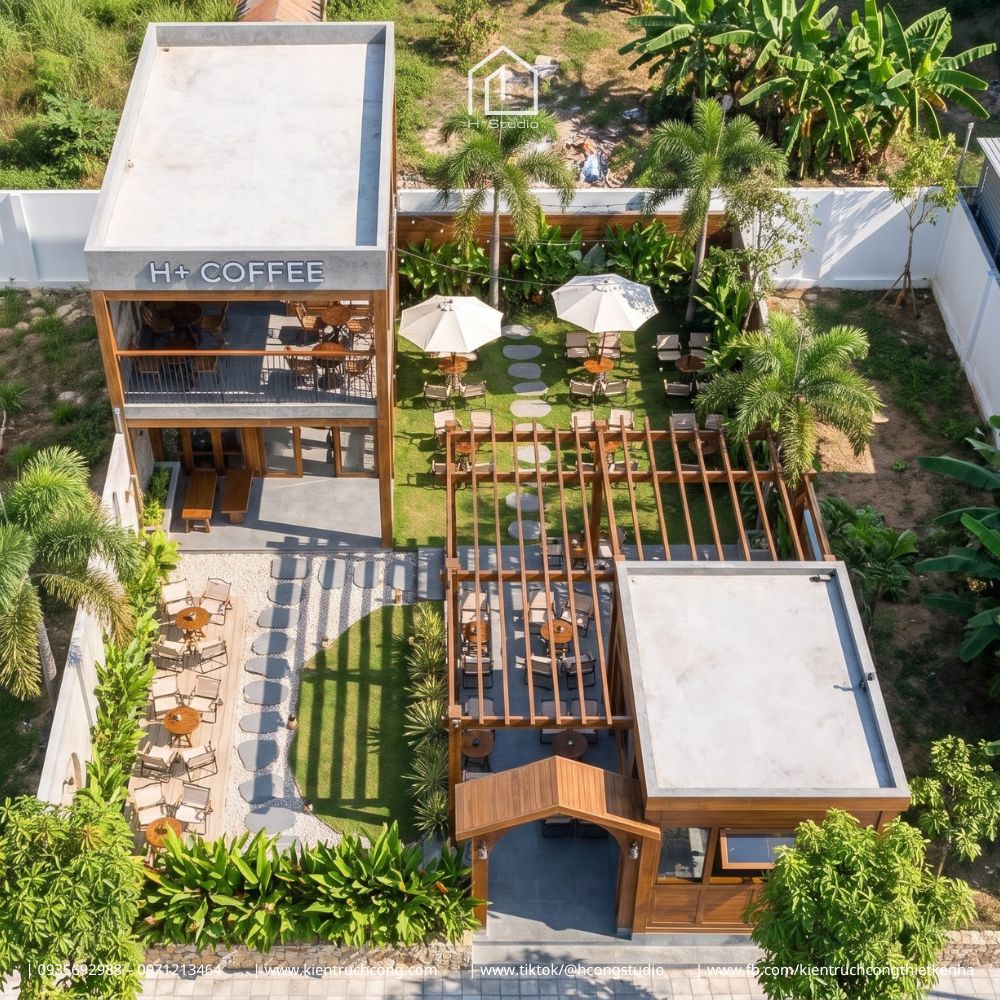 Thiết Kế Quán Cafe Sân Vườn DIRA Coffee – Tạo Dấu Ấn Từ Pergola Gỗ Và Cây Xanh - Hình ảnh 5