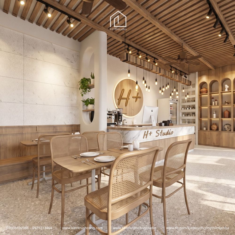 THIẾT KẾ QUÁN ĂN H2 FOOD & TEA – ỐC, TRÀ SỮA VÀ KHÔNG GIAN SÂN VƯỜN - Hình ảnh 8