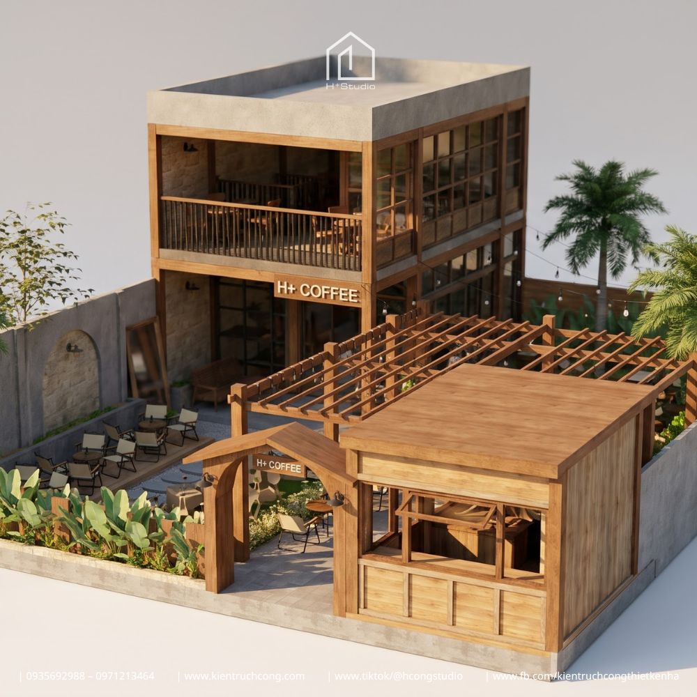 Thiết Kế Quán Cafe Sân Vườn DIRA Coffee – Tạo Dấu Ấn Từ Pergola Gỗ Và Cây Xanh - Hình ảnh 6