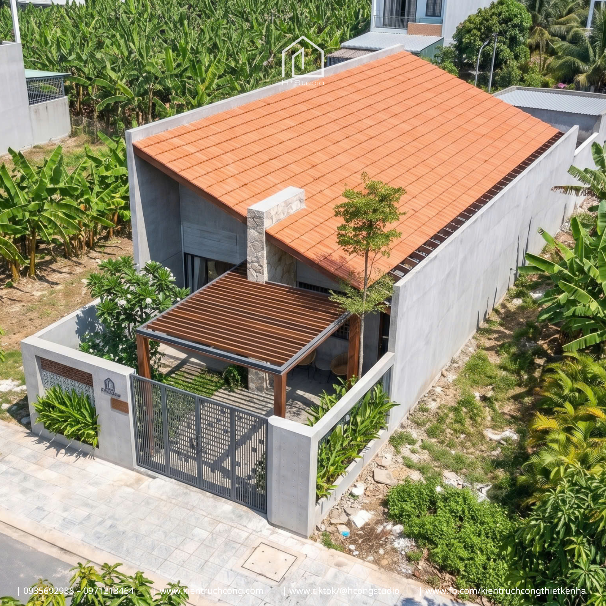 Nhà cấp 4 sân vườn 7,5x20m với ngôn ngữ kiến trúc mộc mạc và khoảng xanh đan xen - Hình ảnh 6