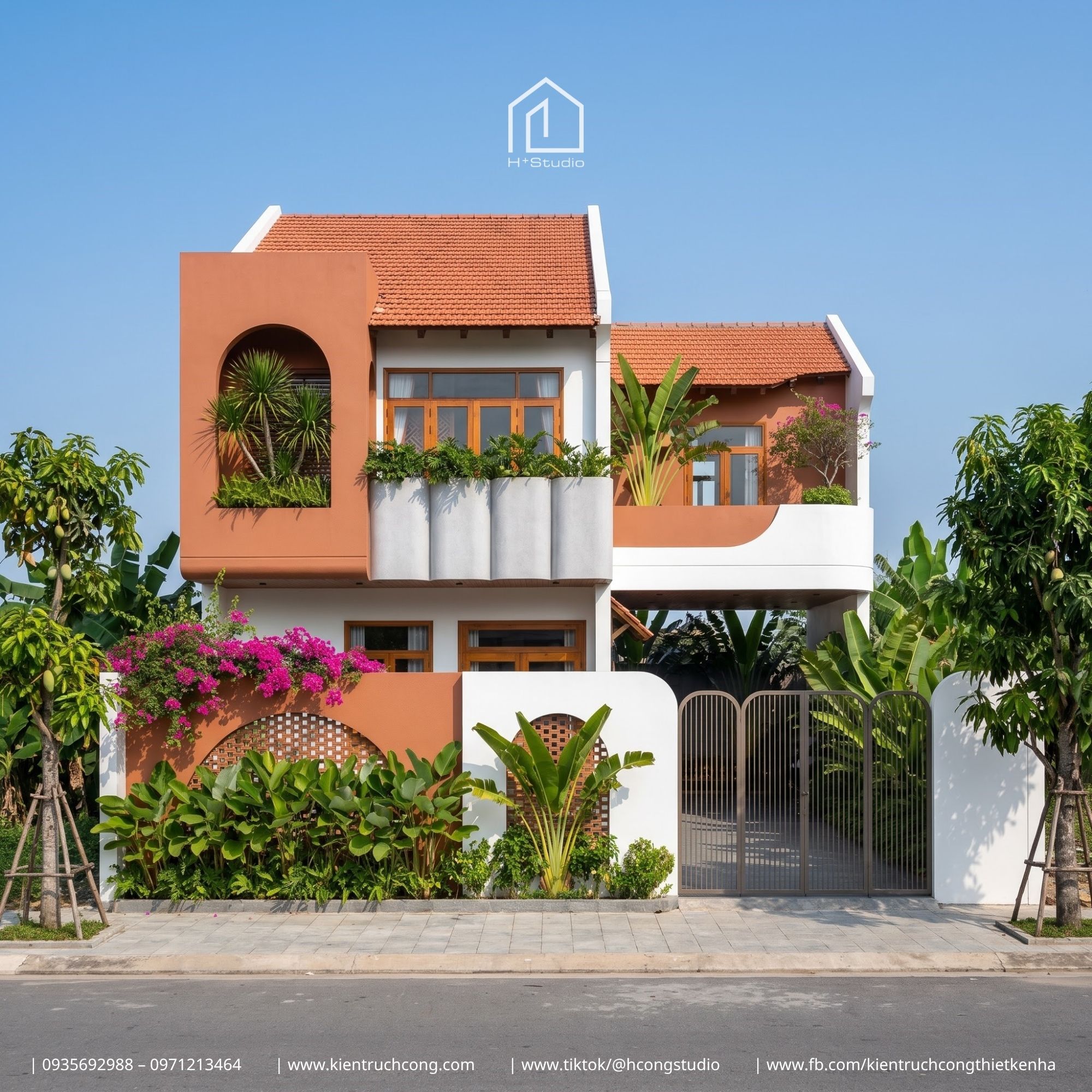 Nhà 2 tầng sân vườn với sắc cam nhiệt đới và những khoảng mở đầy chủ ý - Hình ảnh 2