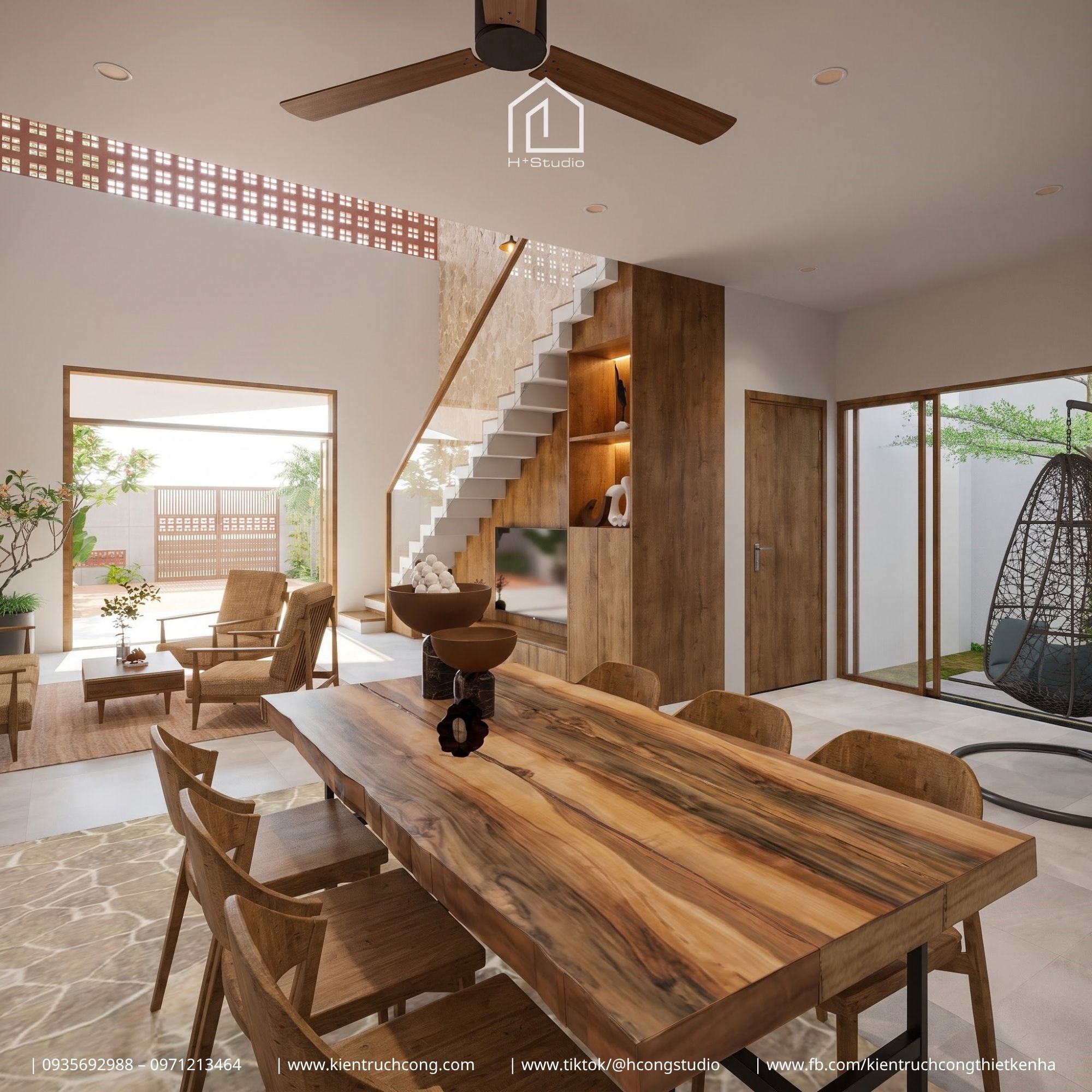 Nhà gác lửng 7x24m với kiến trúc mái ngói hiện đại và khoảng thông tầng đầy điểm nhấn - Hình ảnh 9