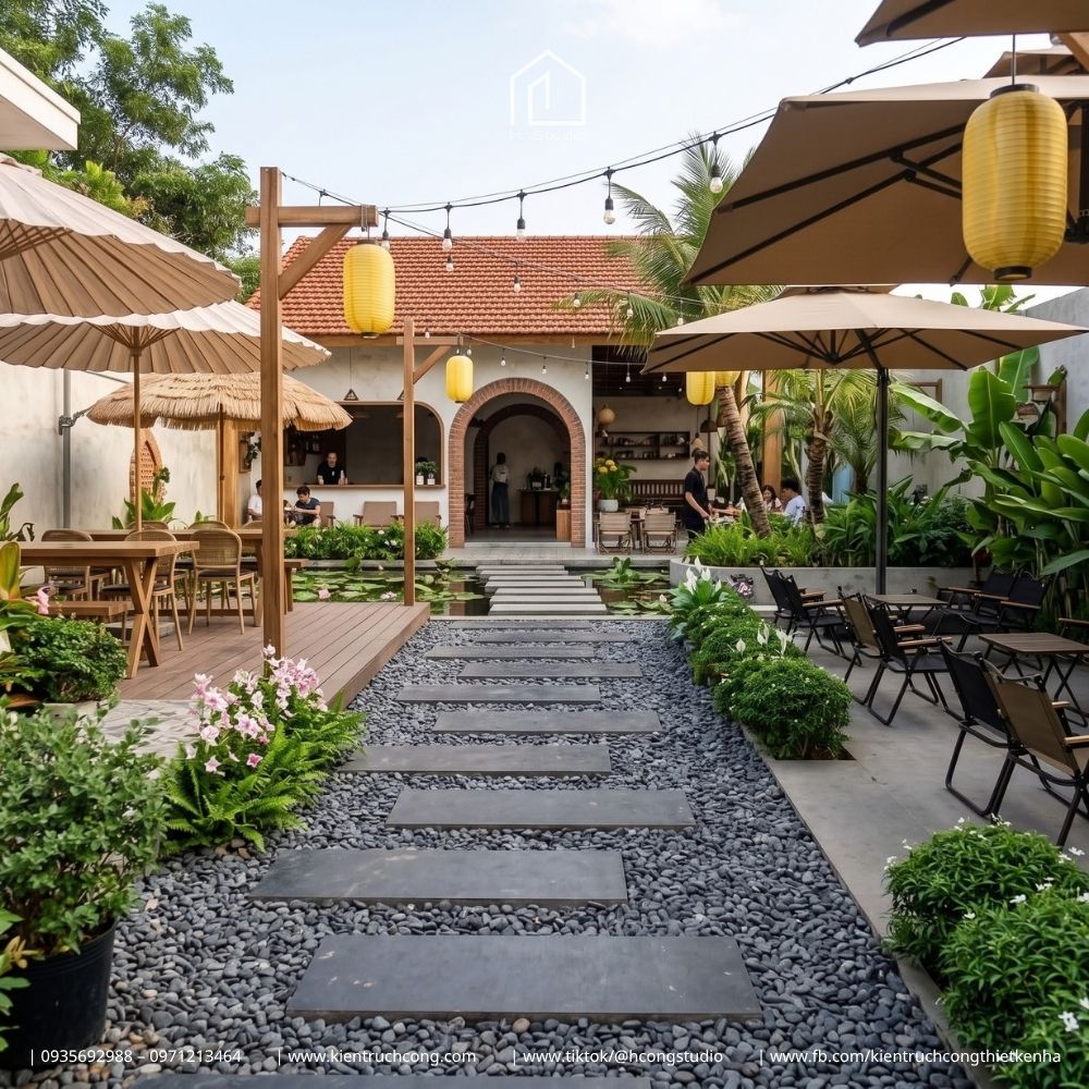 Thiết Kế Quán Cafe Sân Vườn Z Coffee – Kiến Trúc Địa Trung Hải Kết Hợp Hồ Cá Koi Và Không Gian Bán Mở - Hình ảnh 5