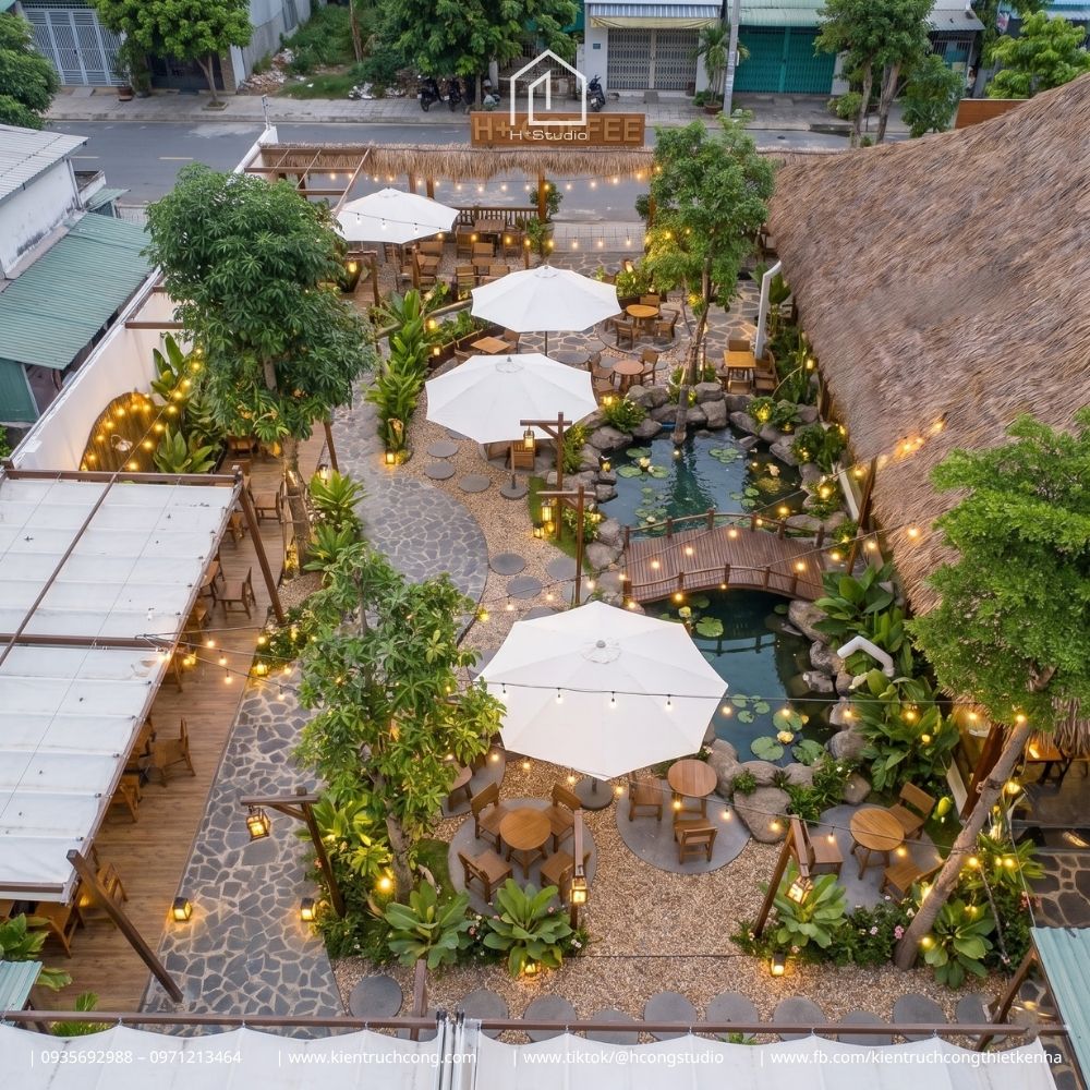 Thiết Kế Quán Cafe Sân Vườn LU Coffee – Mái Lá Nhiệt Đới Và Không Gian Resort Xanh Mát - Hình ảnh 5