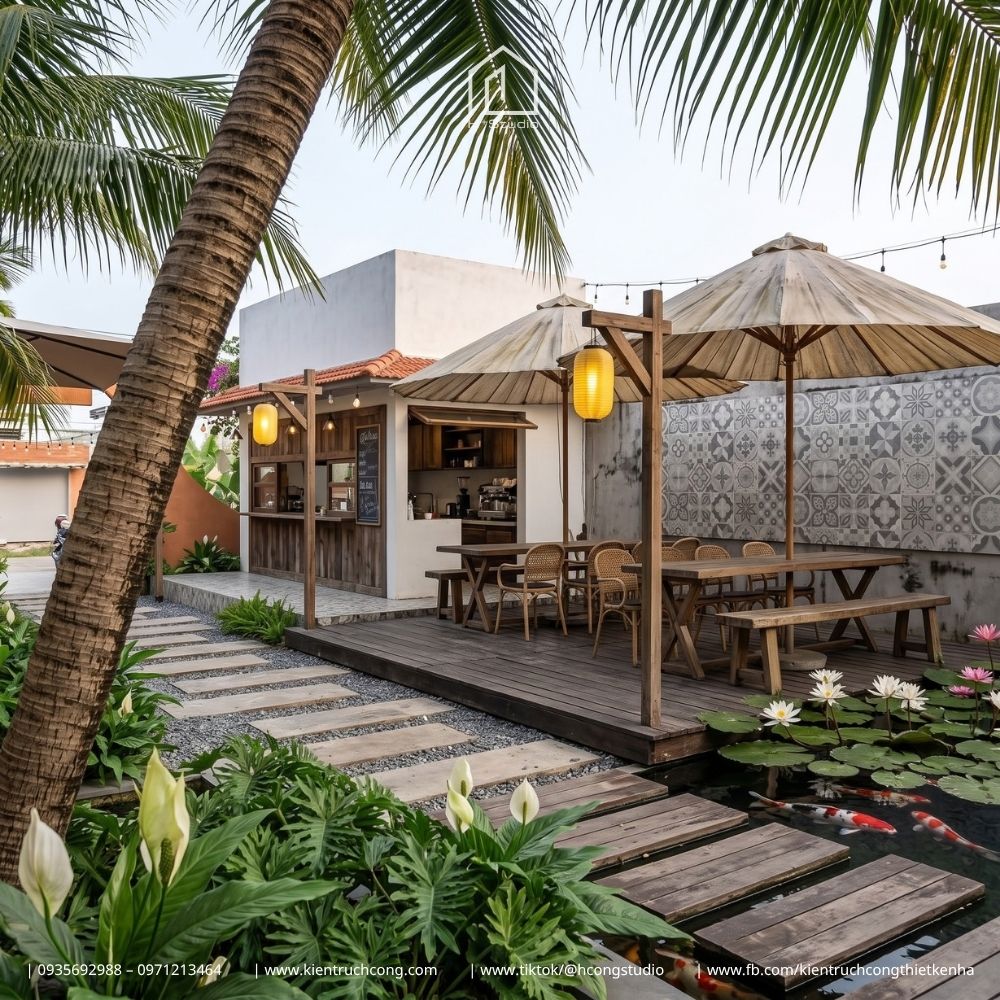Thiết Kế Quán Cafe Sân Vườn Z Coffee – Kiến Trúc Địa Trung Hải Kết Hợp Hồ Cá Koi Và Không Gian Bán Mở - Hình ảnh 6