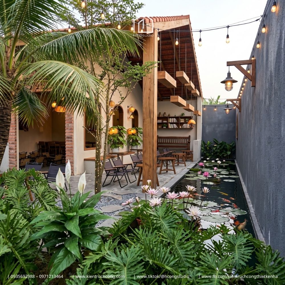 Thiết Kế Quán Cafe Sân Vườn Z Coffee – Kiến Trúc Địa Trung Hải Kết Hợp Hồ Cá Koi Và Không Gian Bán Mở - Hình ảnh 8