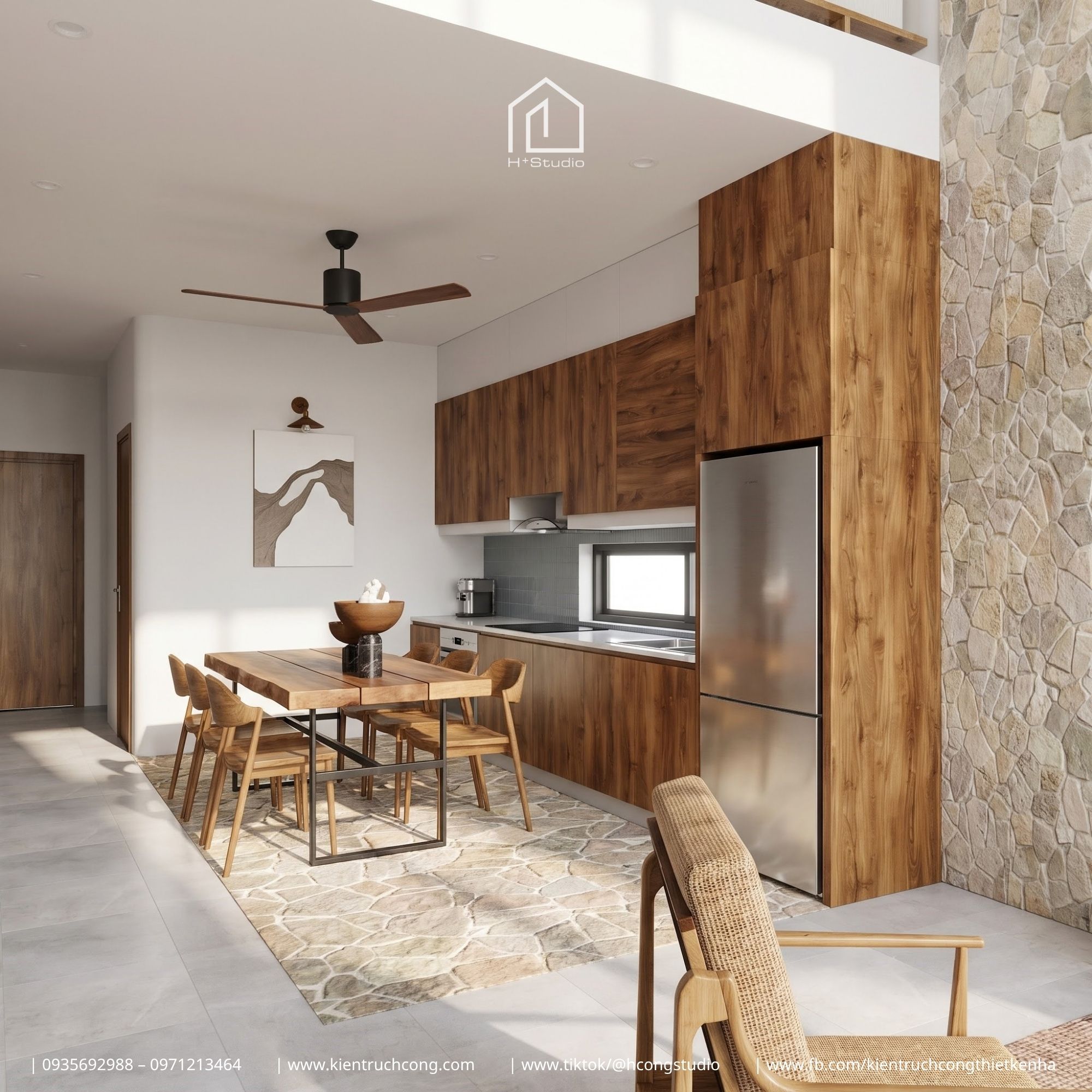 Nhà gác lửng 7x24m với kiến trúc mái ngói hiện đại và khoảng thông tầng đầy điểm nhấn - Hình ảnh 7
