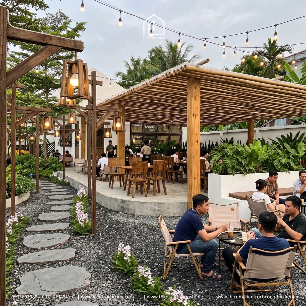 Thiết Kế Quán Cafe Sân Vườn CỎ Coffee – Hồ Cá Koi, Cầu Gỗ Và Không Gian Chill Ngoài Trời - Hình ảnh 10