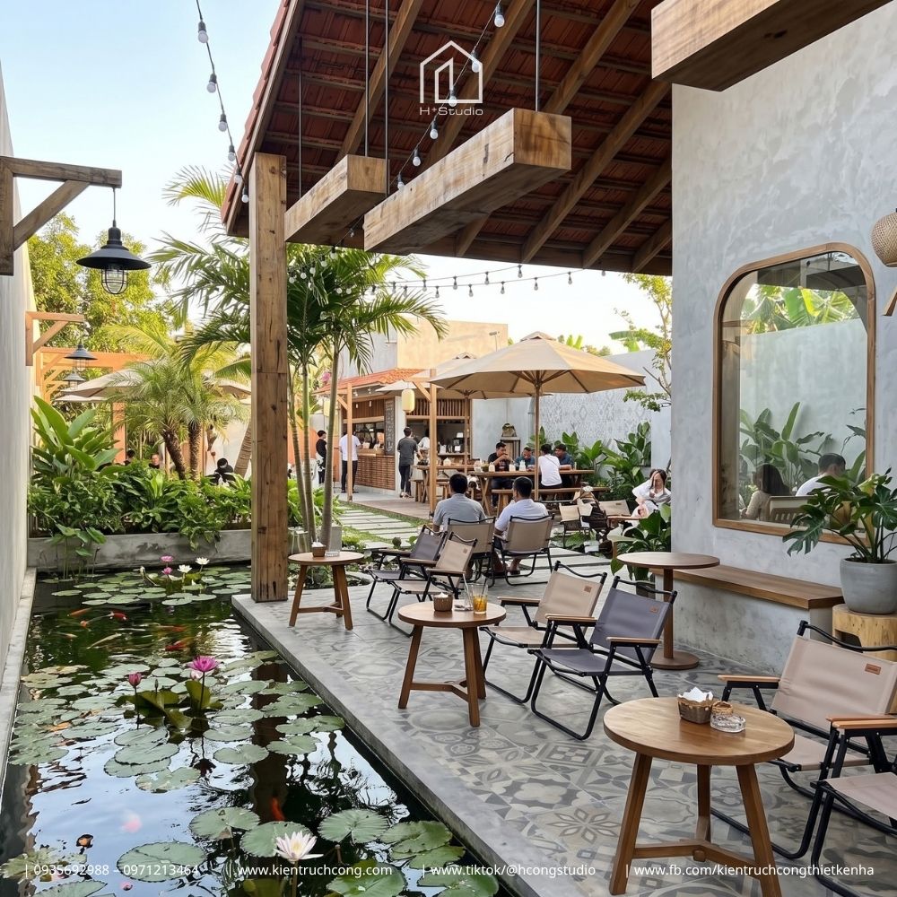 Thiết Kế Quán Cafe Sân Vườn Z Coffee – Kiến Trúc Địa Trung Hải Kết Hợp Hồ Cá Koi Và Không Gian Bán Mở - Hình ảnh 4