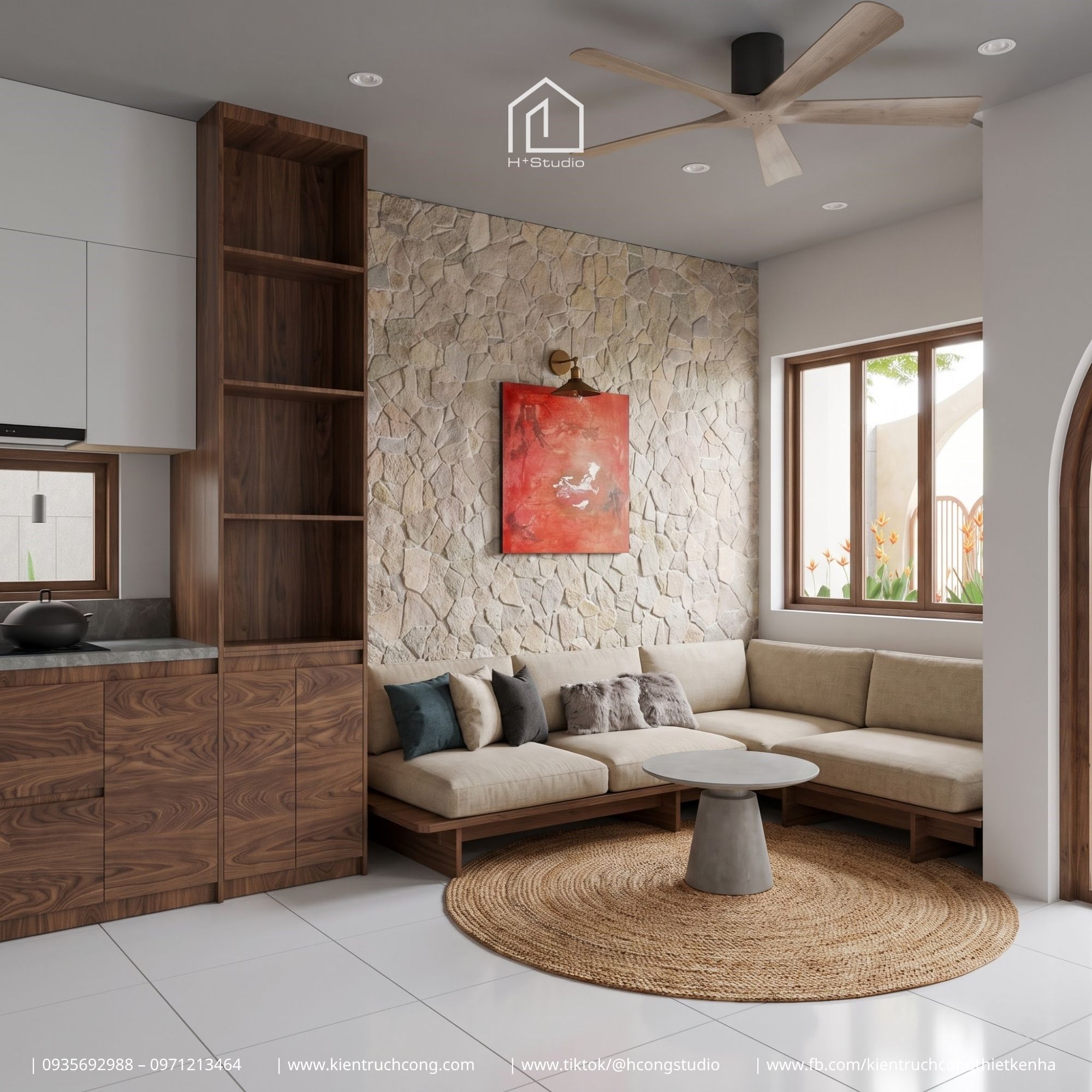 Nhà gác lửng 8x25m với ngôn ngữ kiến trúc Địa Trung Hải mềm mại và cách tổ chức không gian đầy dụng ý - Hình ảnh 14