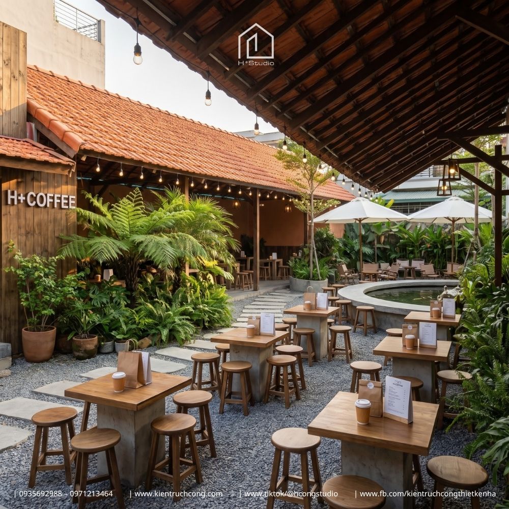 Thiết Kế Quán Cafe Sân Vườn LOTUS Coffee – Kiến Trúc Mộc Mạc, Hồ Sen Thư Giãn Giữa Không Gian Xanh - Hình ảnh 14