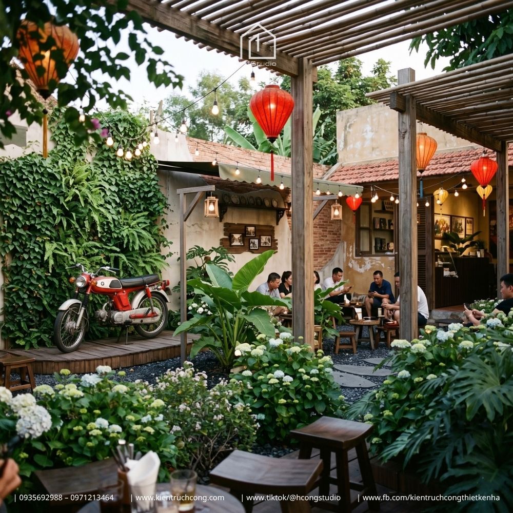 Thiết Kế Quán Cafe Sân Vườn LIN CF – Phong Cách Mộc Mạc, Không Gian Xanh Và Ánh Sáng Ấm Cúng - Hình ảnh 8