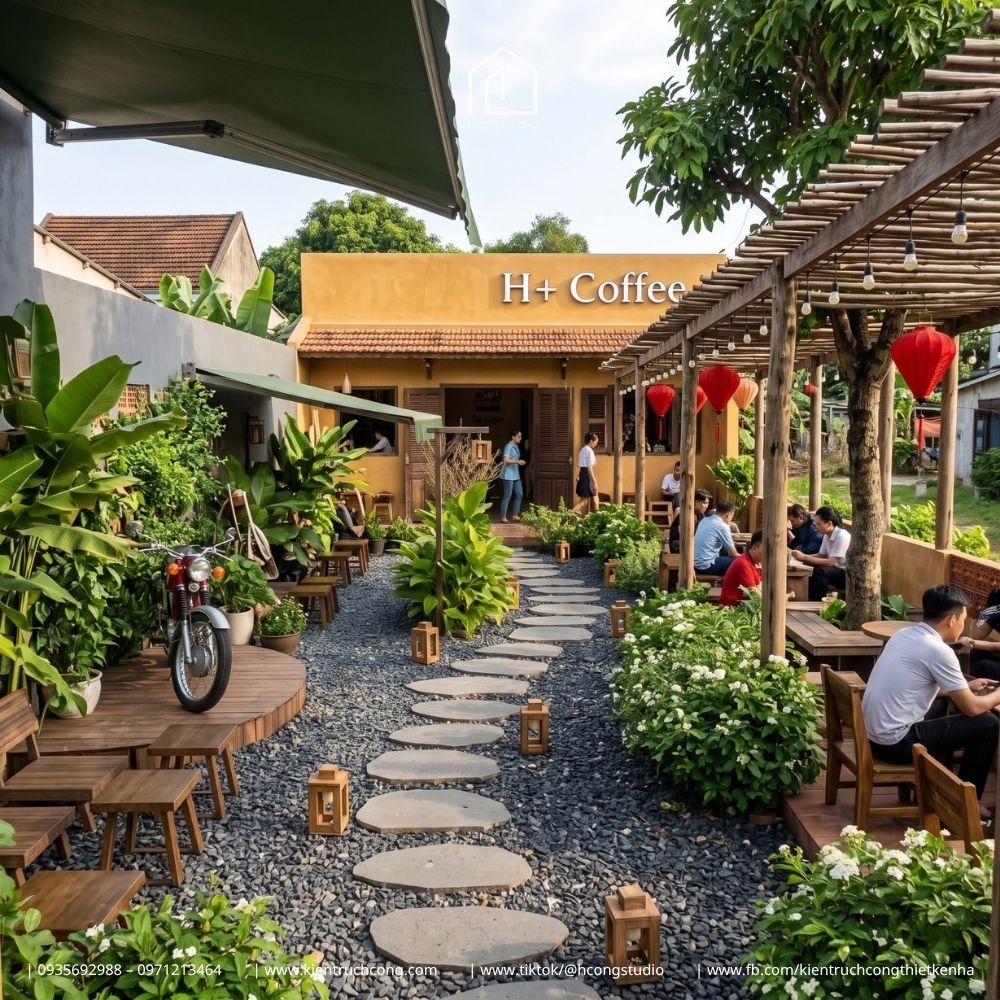 Thiết Kế Quán Cafe Sân Vườn LIN CF – Phong Cách Mộc Mạc, Không Gian Xanh Và Ánh Sáng Ấm Cúng - Hình ảnh 5