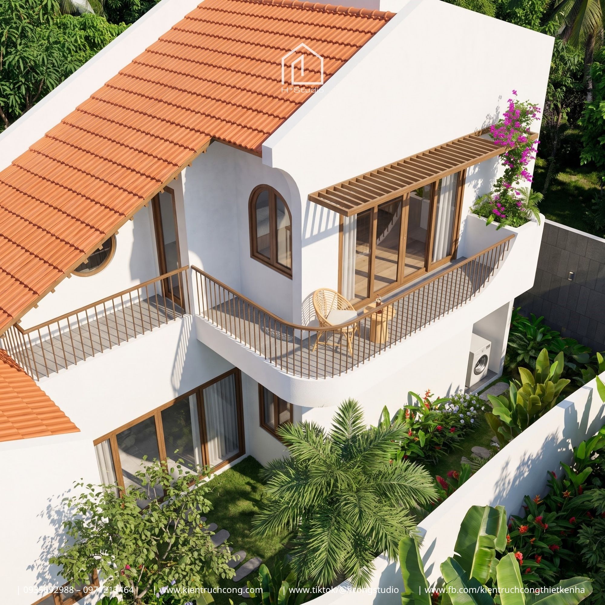 Nhà gác lửng 8x25m với ngôn ngữ kiến trúc Địa Trung Hải mềm mại và cách tổ chức không gian đầy dụng ý - Hình ảnh 8